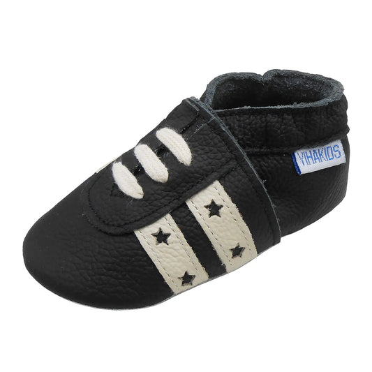 YIHAKIDS Baby Leather Shoes First Walking Moccasins Infants Boys Girls Soft Sole Toddler Crawling Slippers(Black18-24 MonthsSole Length 5.9in)